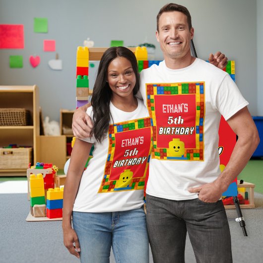 Building Blocks Parent Birthday Fun Matching Party T-Shirt