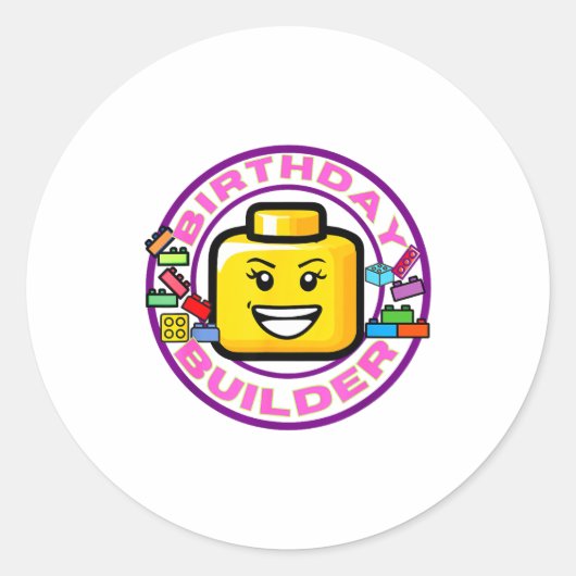 Building Brick Birthday Builder Blocks Bricks Figu Runder Aufkleber (Vorderseite)