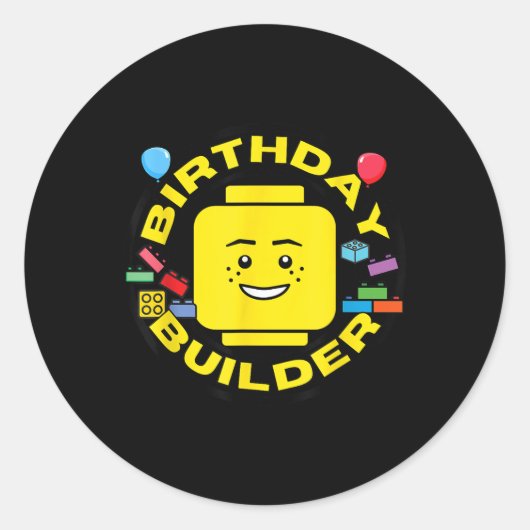 Building Bricks Birthday Builder Blocks Figure  Runder Aufkleber (Vorderseite)
