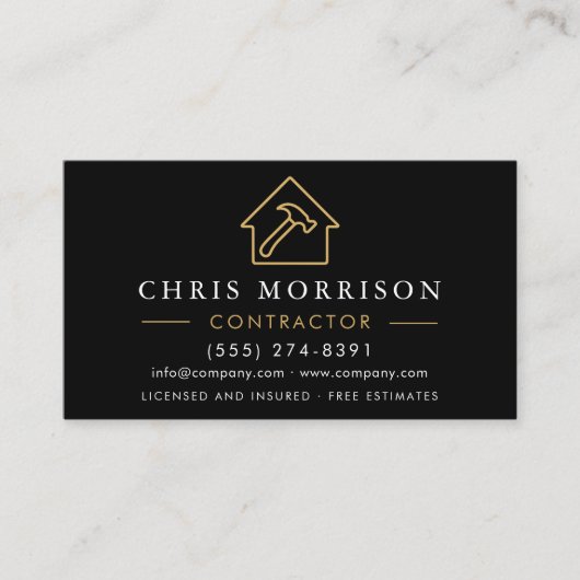 Building Construction Black Gold QR Code Wood Visitenkarte (Vorderseite)