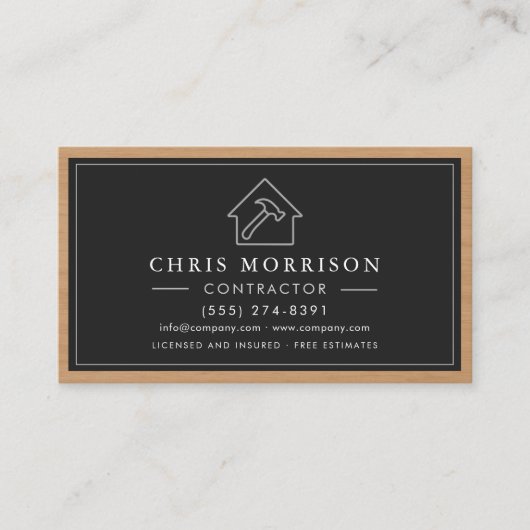 Building Construction Black Silver Wood QR Code Visitenkarte (Vorderseite)