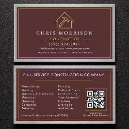 Building Construction Burgundy Faux Metal QR Code Visitenkarte