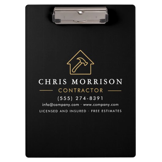 Building Construction Contractor Black Gold Klemmbrett (Vorderseite)