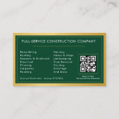 Building Construction Green Gold Metal QR Code Visitenkarte (Rückseite)