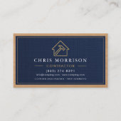Building Construction Linen Navy Blue Gold Wood Visitenkarte (Vorderseite)