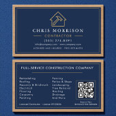 Building Construction Navy Blue Gold Wood QR Code Visitenkarte