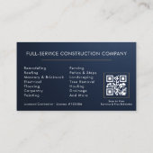 Building Construction Navy Blue Metal Visitenkarte (Rückseite)