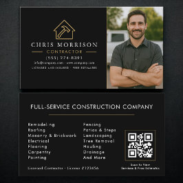 Building Construction QR Code Photo Black Gold Visitenkarte