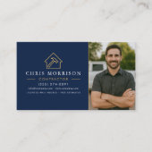 Building Construction QR Code Photo Navy Blue Gold Visitenkarte (Vorderseite)