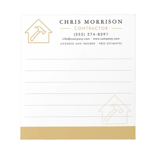 Building Construction White Gold Notizblock (Vorderseite)