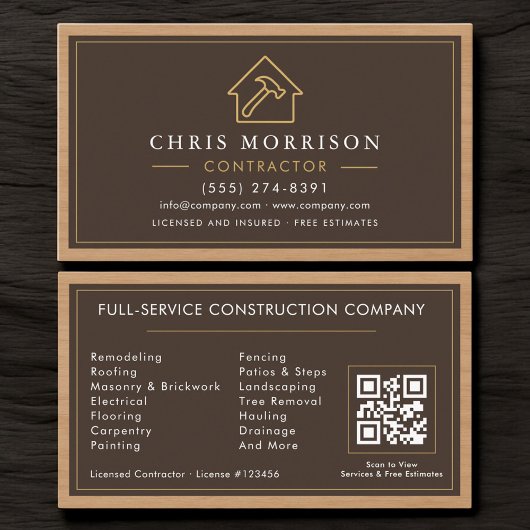 Building Construction Wood QR Code Visitenkarte