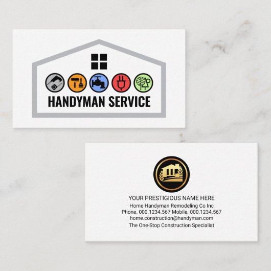 Building Frame With Handyman Tools Visitenkarte (Vorne/Hinten)