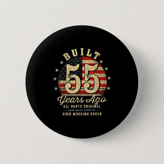 Built 55 Years Ago Funny 55th Birthday Usa Flag Button (Vorderseite)