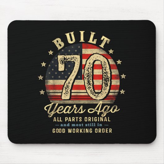 Built 70 Years Ago Funny 70th Birthday Usa Flag  Mousepad (Vorne)