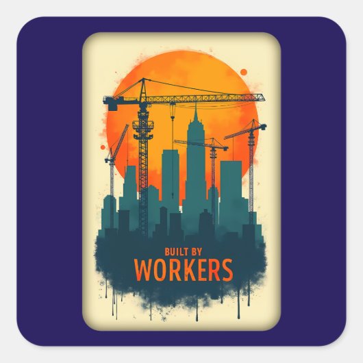 Built by Workers City Builder Labor Day Design Quadratischer Aufkleber (Vorderseite)