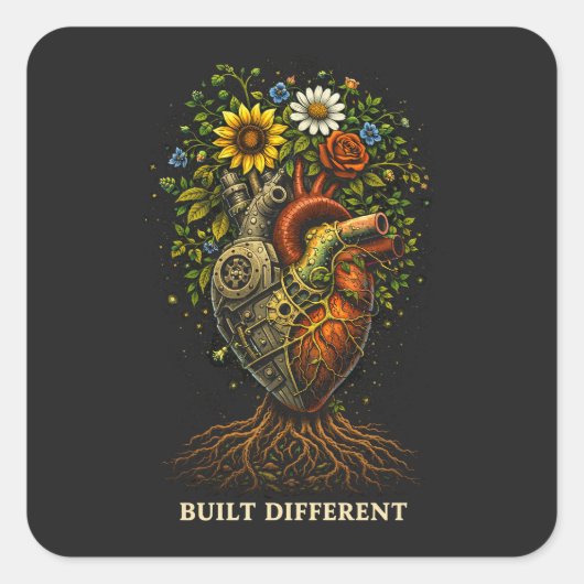 Built Different Quadratischer Aufkleber (Vorderseite)