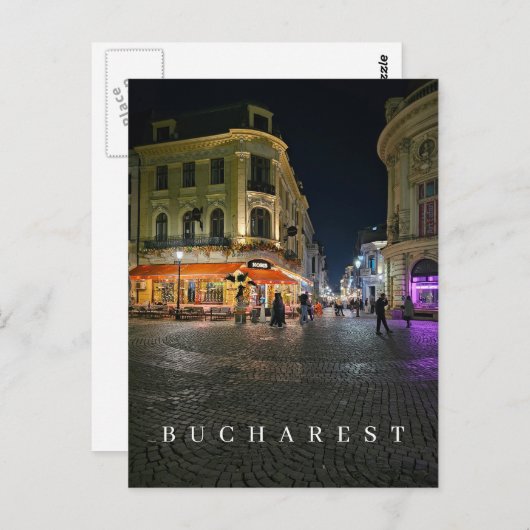 Bukarest Altstadt bei Nachtkarte Postkarte (Vorne/Hinten)