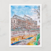 Bukarest Rumänien Berühmter Platz Wasserfarben Postkarte (Vorderseite)