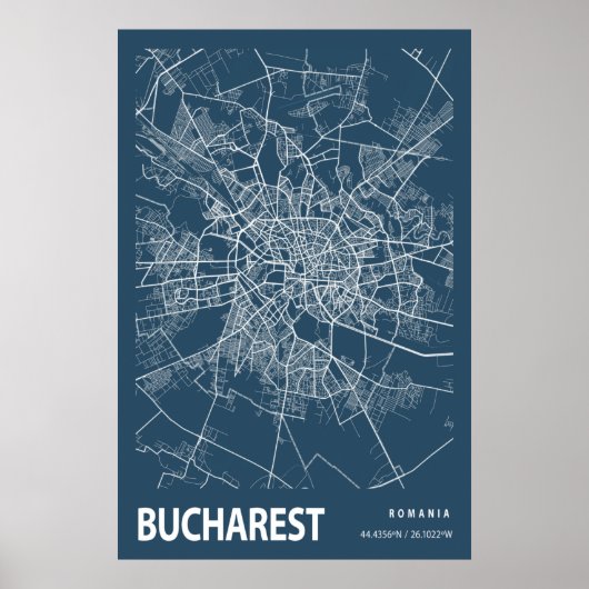 Bukarest Rumänien City Map Art Blue Print Poster (Vorne)