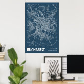 Bukarest Rumänien City Map Art Blue Print Poster (Heimbüro)