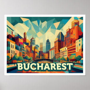 Bukarest Rumänien Reise künstlerisch farbenfroh Poster