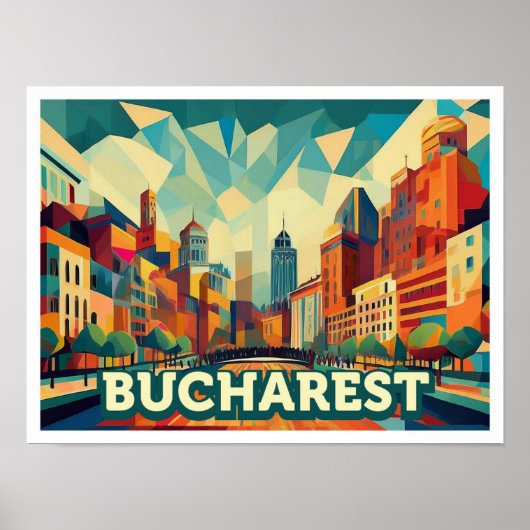 Bukarest Rumänien Reisen künstlerisch farbig Poster (Vorne)