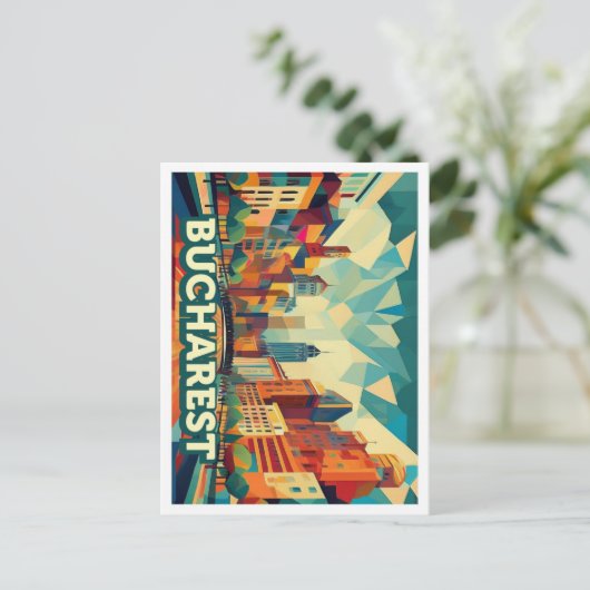 Bukarest Rumänien Reisen künstlerisch farbig Postkarte (Stehend Vorderseite)
