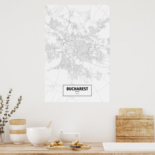 Bukarest, Rumänien (schwarz auf weiß) Poster (Küche)