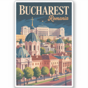Bukarest Skyline Illustration Reise Kunst Vintage Aufkleber
