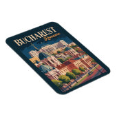 Bukarest Skyline Illustration Reise Kunst Vintage Magnet (Rechte Seite)