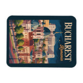 Bukarest Skyline Illustration Reise Kunst Vintage Magnet (Horizontal)