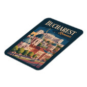 Bukarest Skyline Illustration Reise Kunst Vintage Magnet (Linke Seite)