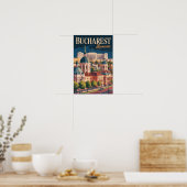 Bukarest Skyline Illustration Reise Kunst Vintage Poster (Küche)