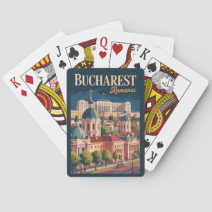Bukarest Skyline Illustration Reise Kunst Vintage Spielkarten