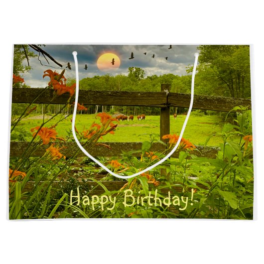 Bukolische Sonnenuntergangsweide Große Geschenktüte (Vorderseite)