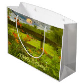 Bukolische Sonnenuntergangsweide Große Geschenktüte (Rückseite Schrägansicht)