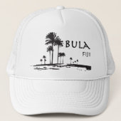 Bula Fiji Palm Tree Graphic Truckerkappe (Vorderseite)