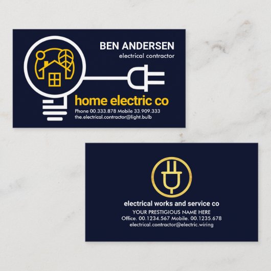 Bulb Plug Electrical Wire Electrician Visitenkarte (Vorne/Hinten)