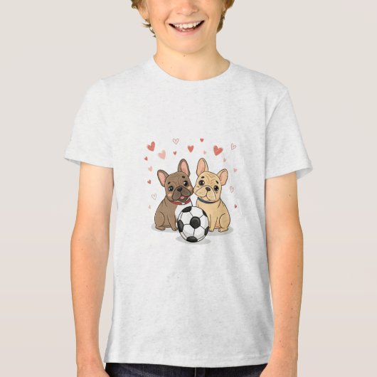 Buldog Francés with soccer ball Valentine's Day Tri-Blend Shirt (Vorderseite)