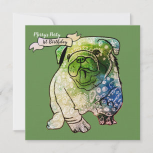 Buldog Welppy zum Geburtstag Einladung French Bull