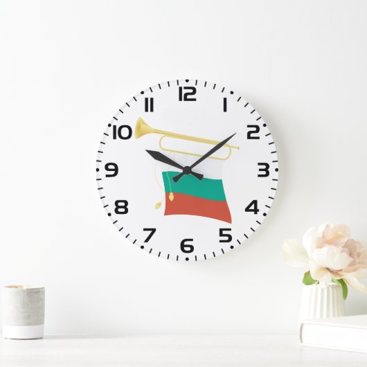 Bulgarian Flag and Bugle Große Wanduhr (Zuhause)