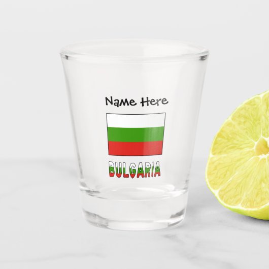 Bulgarien und bulgarische Flagge mit Ihrem Namen Schnapsglas (Vorderseite)