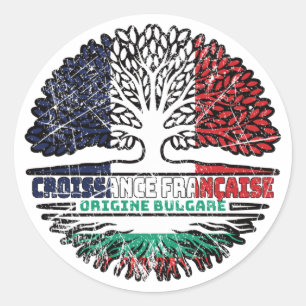 Bulgarisch-Französisch-Tree-Roots-Flag Runder Aufkleber