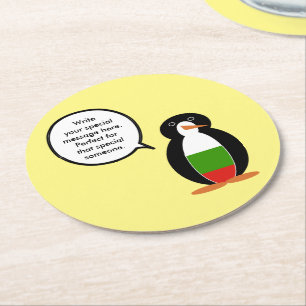 Bulgarisch sprechende Ms. Pinguin personalisiert  Runder Pappuntersetzer