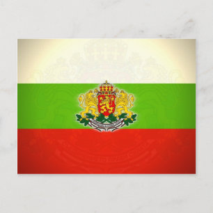 Bulgarische Flagge mit Wappen Postkarte