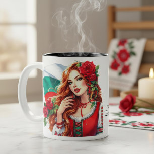 Bulgarische Flagge Tradition Folklore Frau rote Ro Zweifarbige Tasse