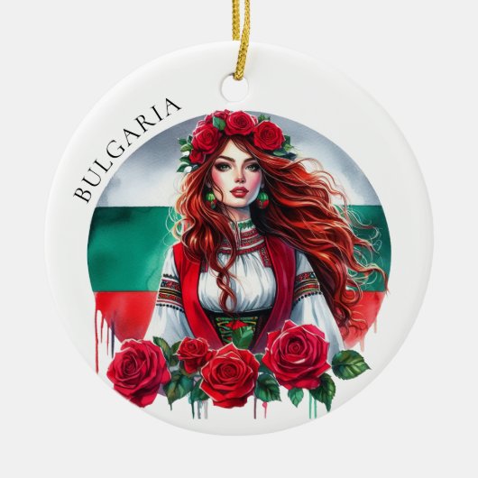 Bulgarische Flagge Tradition Folklore Frauen Rote  Keramik Ornament (Vorne)