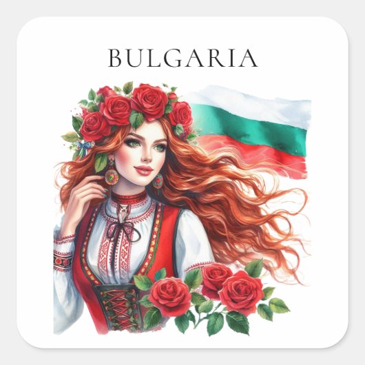 Bulgarische Flagge Tradition Folklore Frauen Rote Quadratischer Aufkleber (Vorderseite)