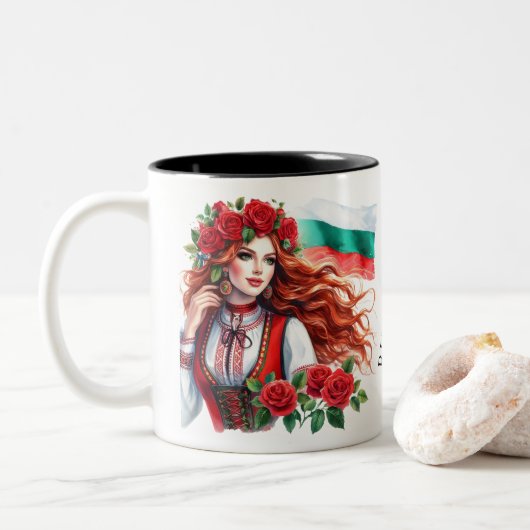 Bulgarische Flagge Tradition Folklore Frauen Rote Zweifarbige Tasse (Mit Donut)