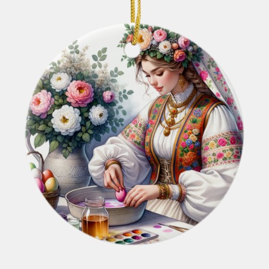 Bulgarische Osterfarben Blume Eier Keramik Ornament (Vorne)